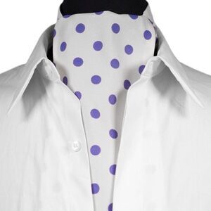 Mens Cream Purple Polka Dot Ascot Cravat Formal Wedding Necktie Scarf Classic
